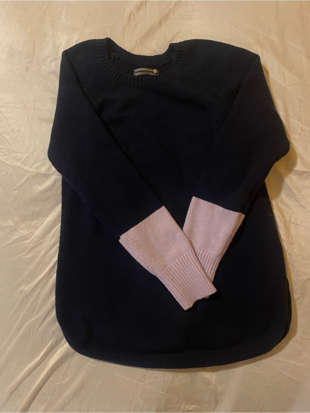Anthropologie Navy Sweater with Light Purple Cuff Detail
